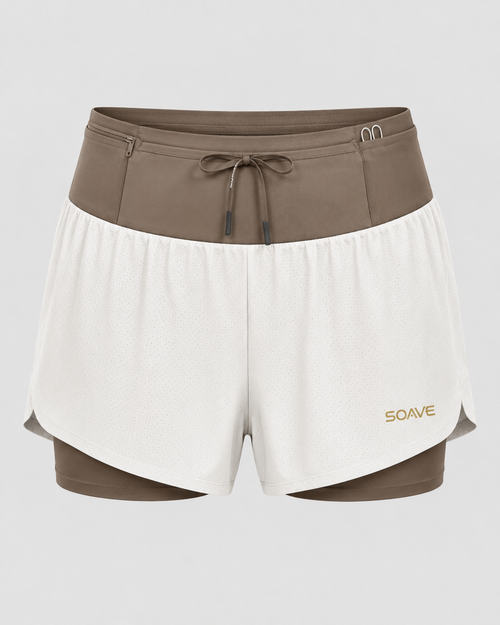 SOAVE Baja 1 Trail Short, front view, sand and off-white colorway